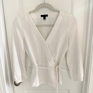 JCrew Quarter Sleeve V Neck Peplum Top With Tie Belt Detail Size 0P